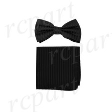 New men's pre-tied bowtie set tone on tone stripes polyester wedding prom Black