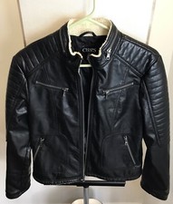 Chaps Black Faux Leather Moto Womens Jacket Small