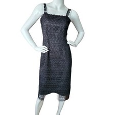 Vintage 1990s Kamikaze little Black Dress Metallic Midi Lace Size 8