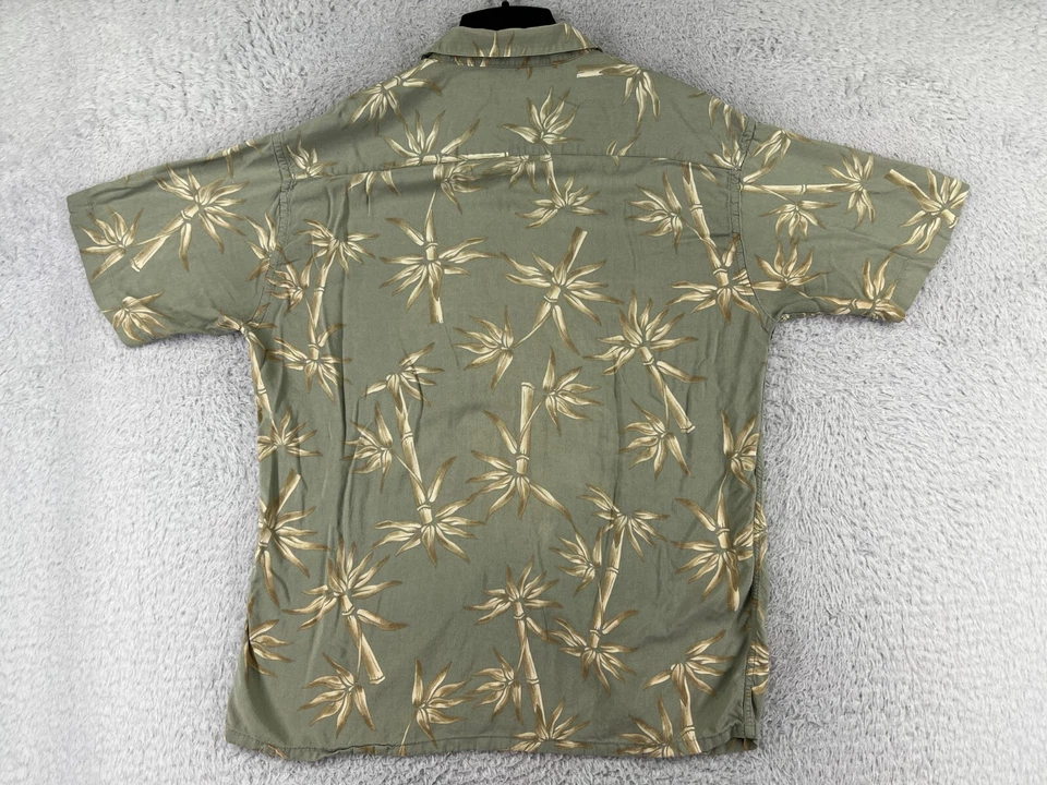 Camisa Pierre Cardin Hombres Grande Verde Bambú Floral Hawaiana Abotonada Rayón Playa Foto 2 de 4