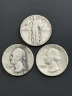 3 Lot Of 1929 - 1943 Washington Silver Standing  Quarter Coin 25C 90%