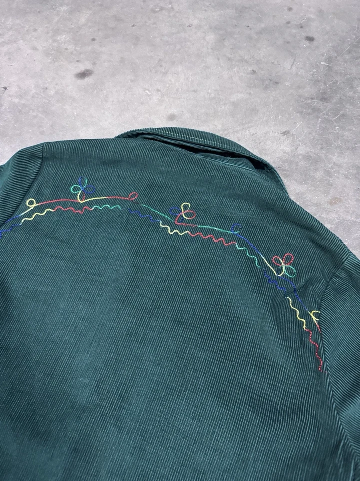 Chaqueta de pana verde bosque vintage años 60/70 con detalles de costura de cadena talla M Foto 4 de 4