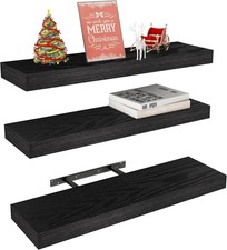 Black Floating Shelves 24 Inch Rustic Wood Wall Mounted