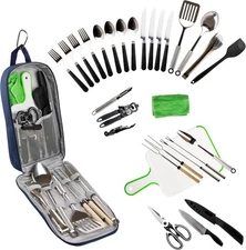 30-Pc Camping Cooking Utensil Set w/ Case | Outdoor Kitchen Gear | Navy