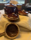 Vintage Hull Brown Drip French Onion Soup Bowls Set Of 3 With 2 Lids Oven Proof