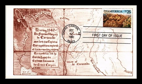 US COVER GRAND CANYON PUAS AMERICA FIRST DAY ISSUE CORONADO ALL OVER MAP