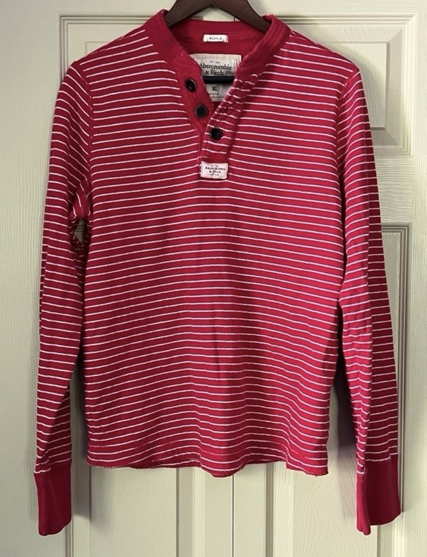 Abercrombie &Fitch Henley Muscle XL L/S Red White Stripe Cotton