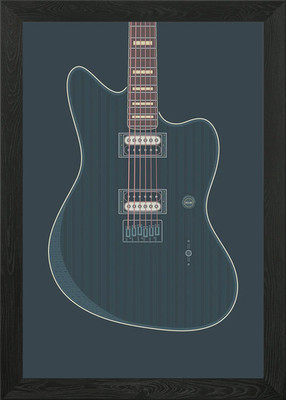 Gerahmtes Wandbild Poster Leinwanddruck Bild dunkel Offset Metall Gitarre