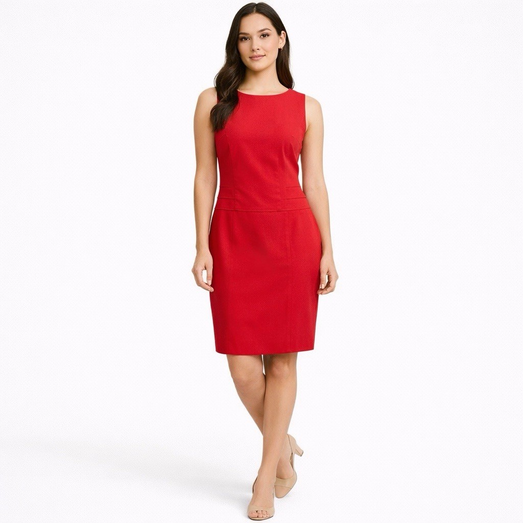 knee length sleeveless dresses for women Hugo Boss Elbise Red Sheath Dress Size 12 CRIT_Grigio