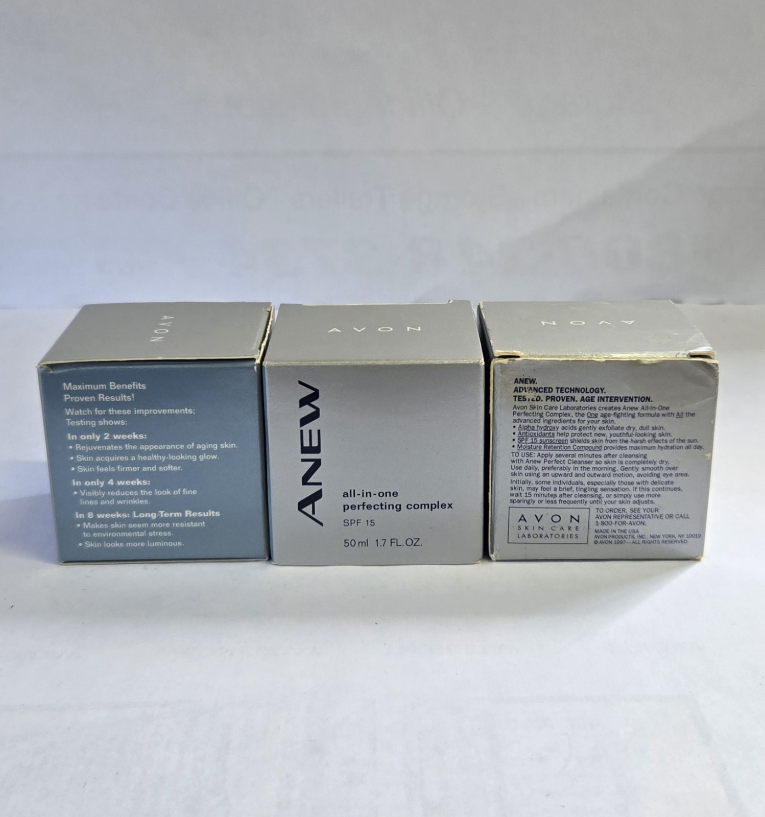 Avon Anew Perfecting Complex SPF 15 Vintage 1997 New In Box Bundle of 3