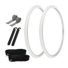PRO TIRES 700 x 25 WHITE P-1035 W/ TUBES, RIM STRIPS, TIRE LEVERS 33mm Presta