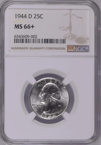 1944-D  25C Washington Quarter Dollar NGC MS66+   6343609-002