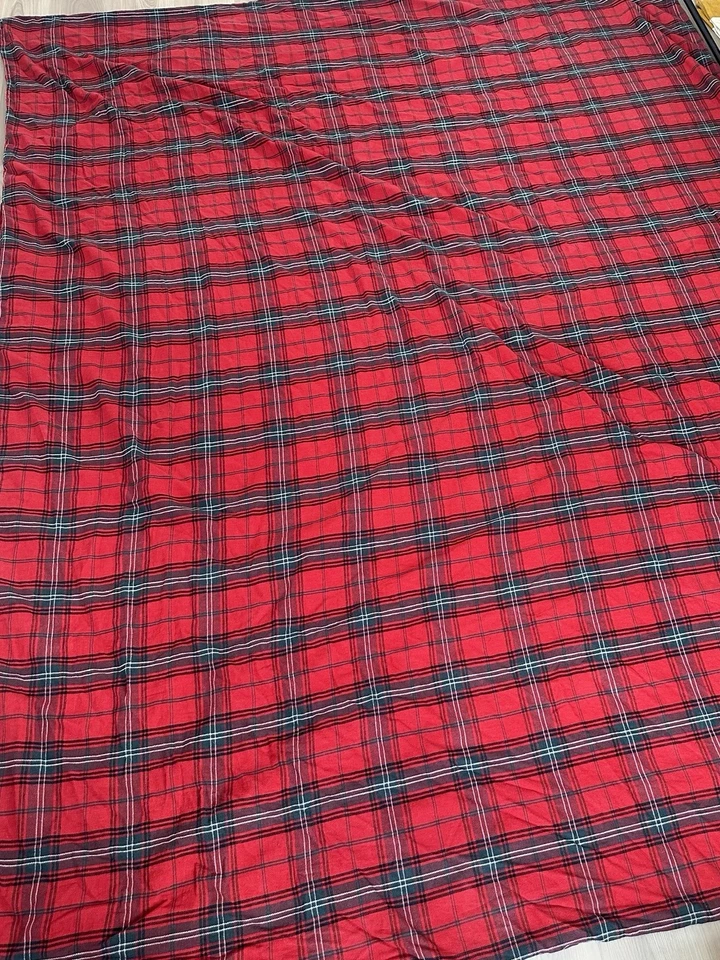 Williams Sonoma Linen Blend Duvet King Size Red Tartan Plaid NO INSERT  - Image 4 of 4