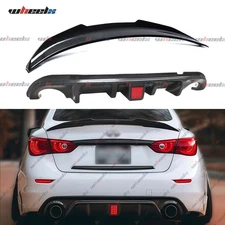 For Infiniti Q50 2014-2017 Rear Bumper Lip Diffuser Spoiler Carbon Fiber Look