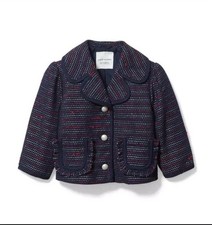 Janie Jack Boucle Ruffle Pocket Jacket Tweed Navy Red NWT Size 8