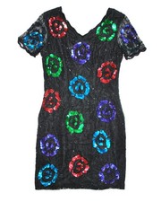 NEW STYLEWORKS BLACK SILK MULTI BEADS SHORT SLEEVE BEADS LINED DRESS 6