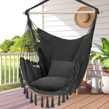 New Dark Grey Large Macrame Hanging Hammock Chair 500lb Capacity