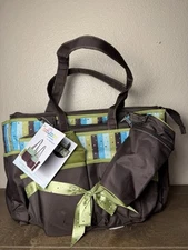NEW Baby Boom Brown N Green Colorful Stripes 17" Diaper Bag 5in1 Set NWT