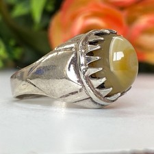 Vintage Middle Eastern 925 Sterling Silver Men  s Ring Natural Agate Aqeeq     