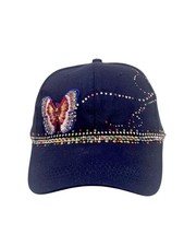 Navy Blue Ladies Bling Shiny Rhinestone accent Butterfly Baseball Cap Hat