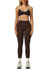 Piece Workout Sets for Women Seamless Color Block Sports Bra Scrunch Butt Lif...