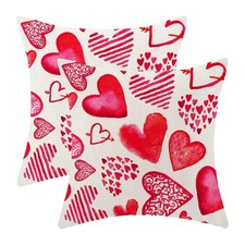 Valentines Day Pillow Covers 18x18 Inch Set of 2, Red Pink Love Heart Valenti...