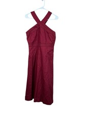 Ann Taylor A Line Fit and Flare Halter Dress Womens 6 Burgundy Linen Blend