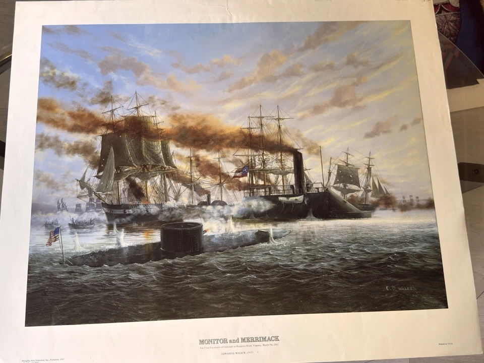 Impresión de ilustraciones de batalla naval del monitor y Merrimac Foto 3 de 4