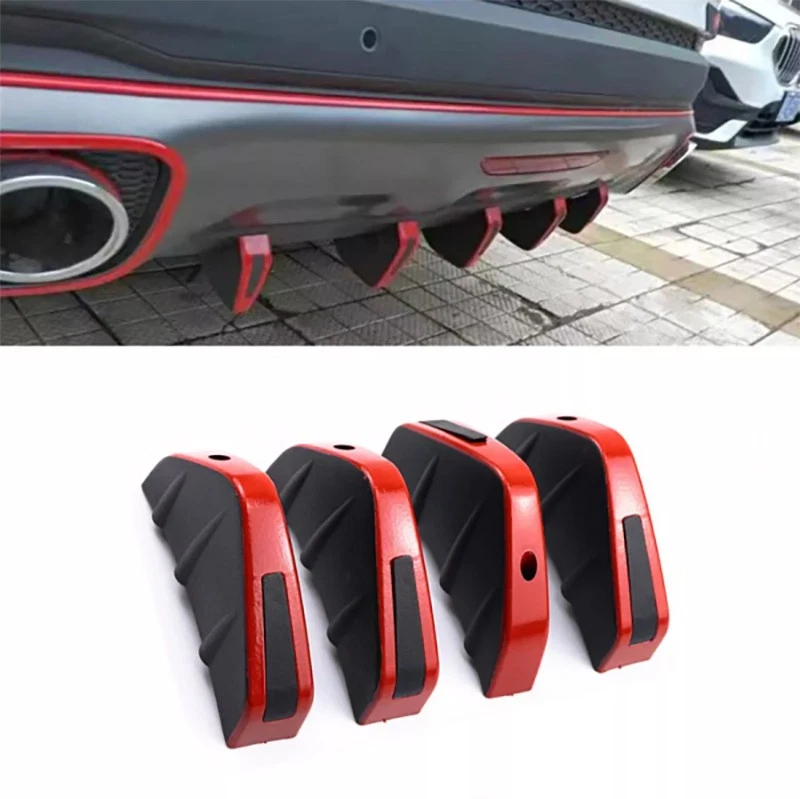 Red Black Shark Fins Spoiler Lip Wing Splitter Modified Car Rear Bumper Diffuser - Image 3 of 4