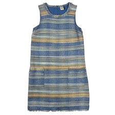 Akemi + Kin Anthropologie Blue Tweed Striped Fringe Shift Dress Sleeveless Sz 0