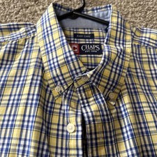 Chaps Ralph Lauren-Mens Short Sleeve Casual Button Down Shirt XL Yellow And Blue