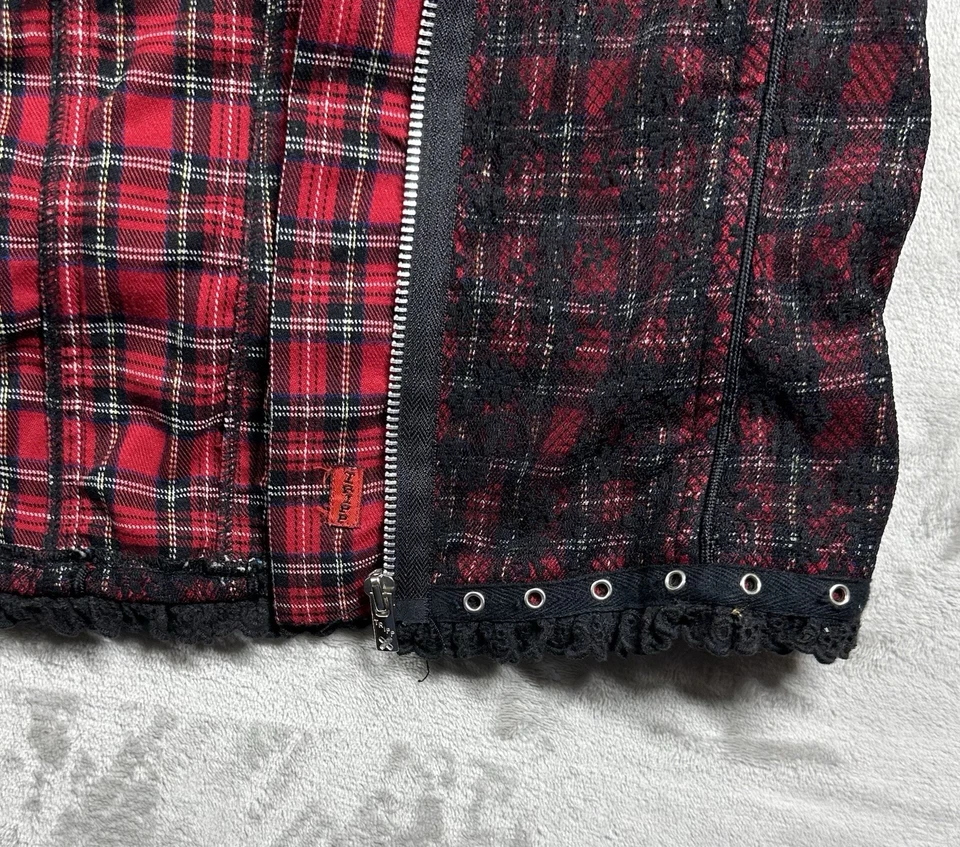 Top Corsé Tripp NYC para Mujer 2X Negro Rojo Cuadros Floral Encaje Crochet Centro Comercial Gótico Y2K Foto 3 de 4