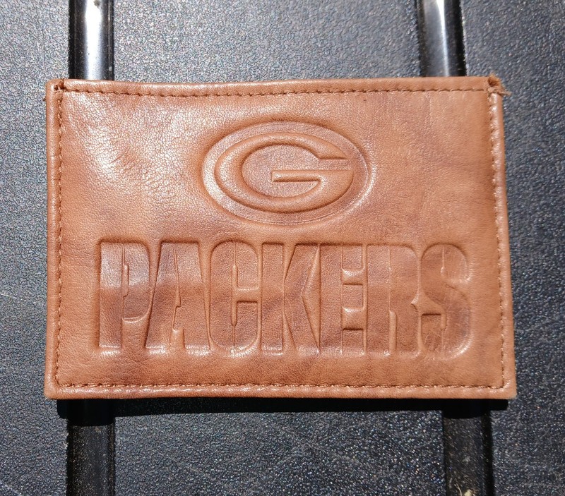 Brown Leather Green Bay Packers Money Clip Card Pocket Wallet