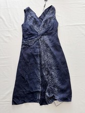 Elie Tahari Dress Womens 4 Blue Snake Print Chiffon Sheath Midi V Neck Party