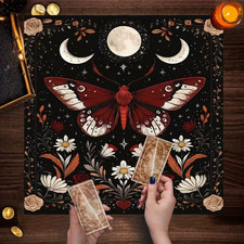 Pagan Wiccan Flowers Crescent Moon Moth Gothic Altar Divination Cloth