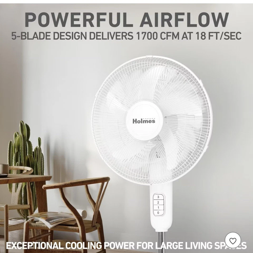 Holmes 16 Blade Breeze Manual Stand Oscillating Fan White Open Box - Image 2 of 4