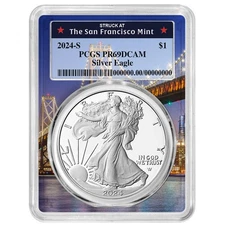 2024-S Proof $1 American Silver Eagle PCGS PR69DCAM Bay Bridge Frame