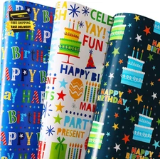 Birthday Wrapping Paper - Gift Wrapping Paper for Boys Girls Kids Men Women with