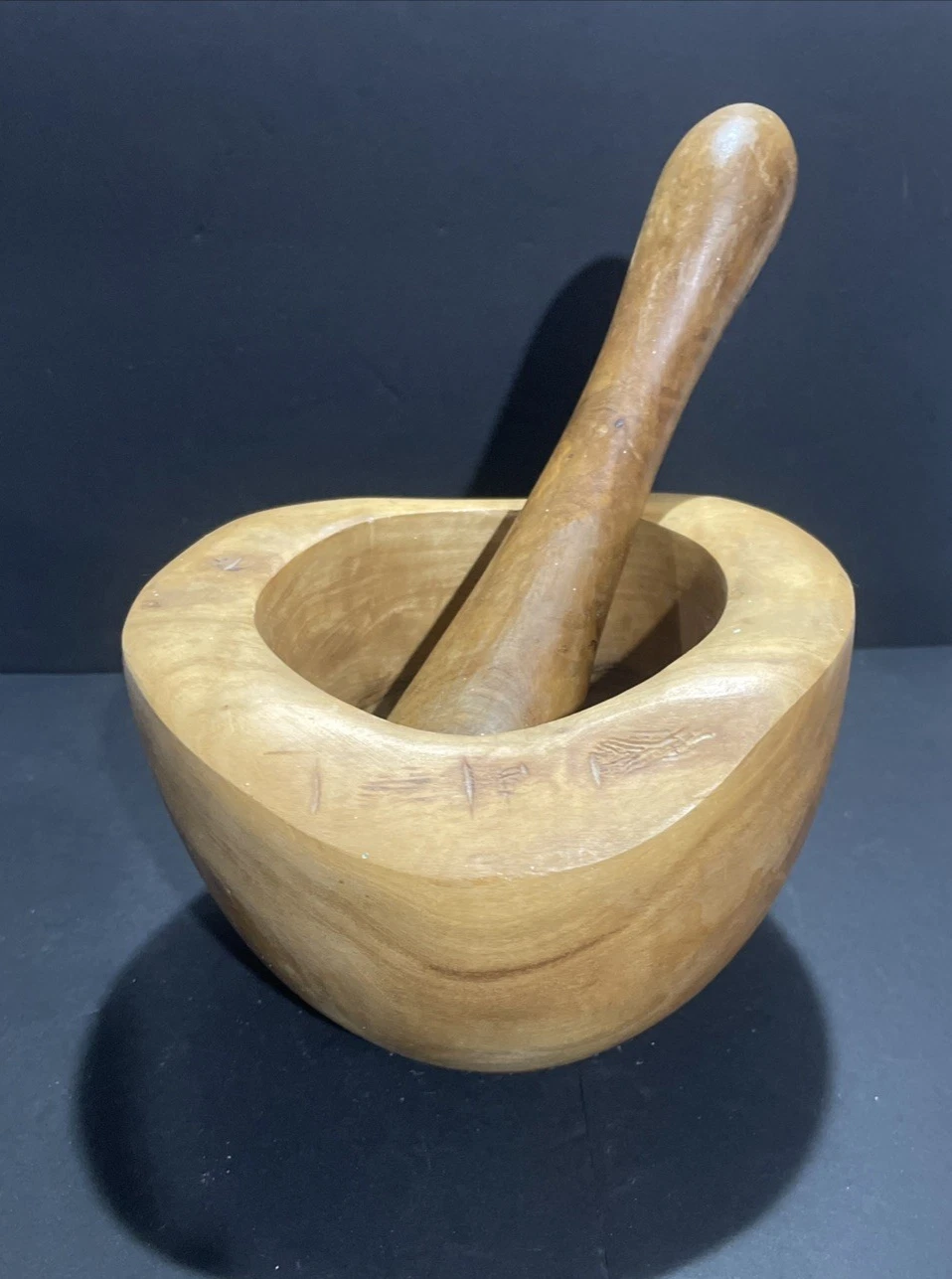Vintage Olive Wood Tunisian Mortar & Pestle Large 17cm Wide