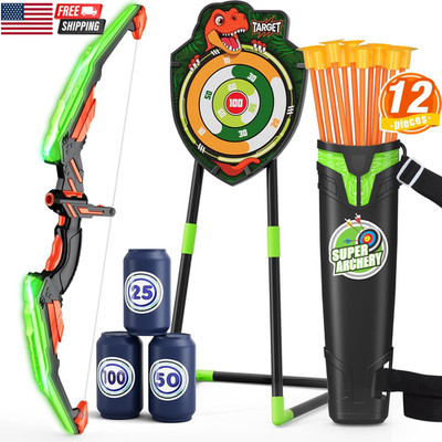 1 Pack-Green Standing Target Bow and Arrow for Kids, LED Light up Archery Set wi