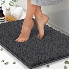 ITSOFT Plush Bathroom Rug 47x21 Charcoal Gray Non Slip Chenille Quick Dry