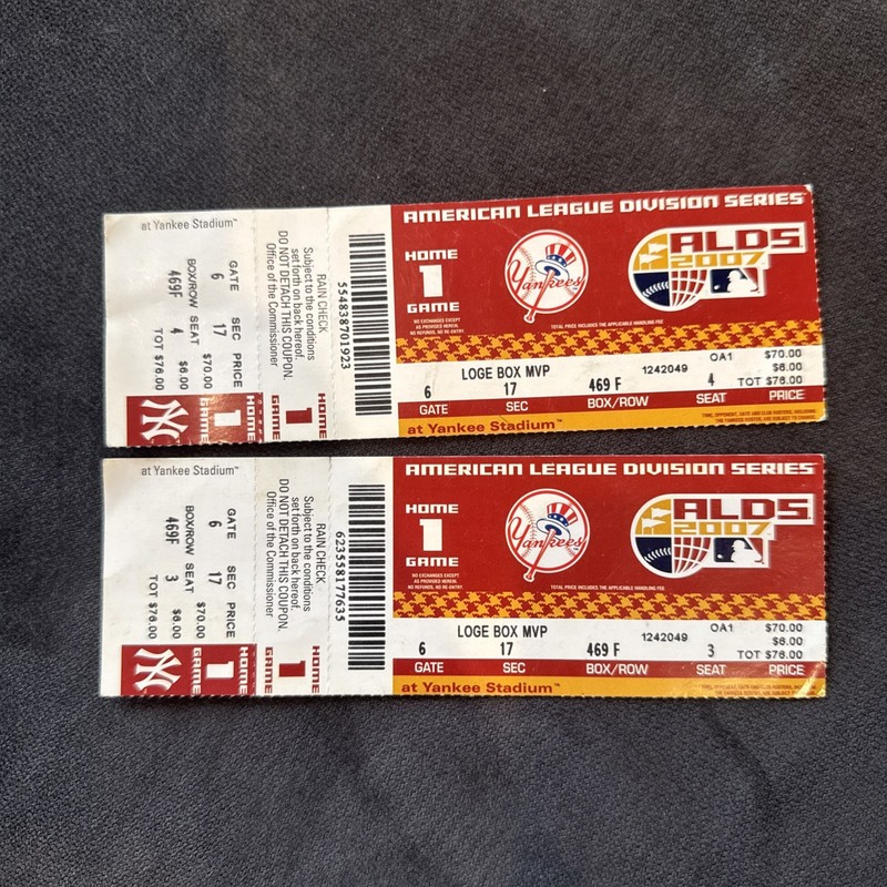 Lot (2) 2007 ALDS GAME 1 FULL TICKET ALDS SERIES JETER AROD
