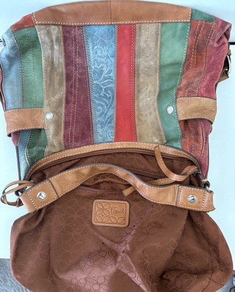 Fossil Multicolor Stripe Patchwork Leather Suede … - image 4