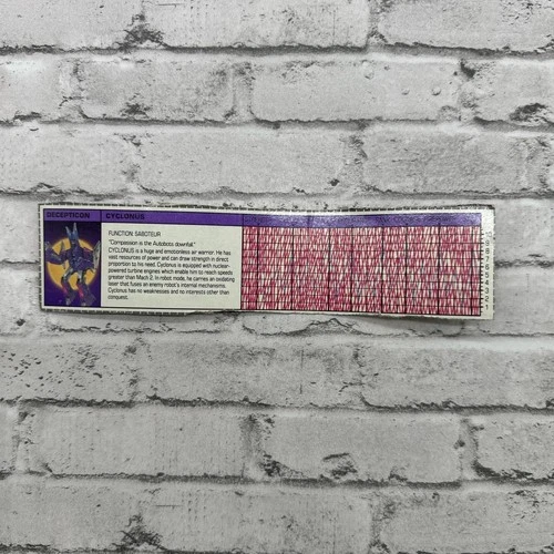 Transformers Decepticon CYCLONUS Vintage Tech Spec File Card