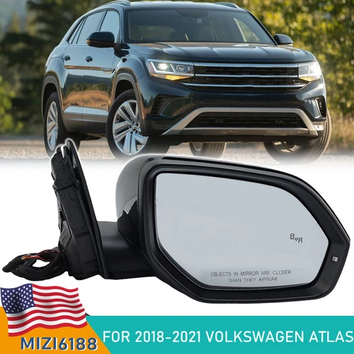 Passenger Side Mirror w/Blind Spot 8Pin For Volkswagen Atlas 2018 2019 2020 2021