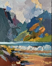 Seascape LANDSCAPE. Mountains, Sea, Ocean. ORIGINAL OIL PAINTING.