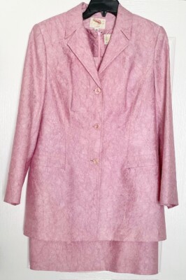 ALBERTO MAKALI 2pc Pink Jacquard Textured Dress + Jacket Blazer Suit Set 14 US