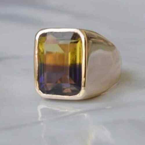 Ametrine And Citrine Stone Ring 14K Yellow Gold Plated Men's Band Finger Ring - Picture 1 of 4