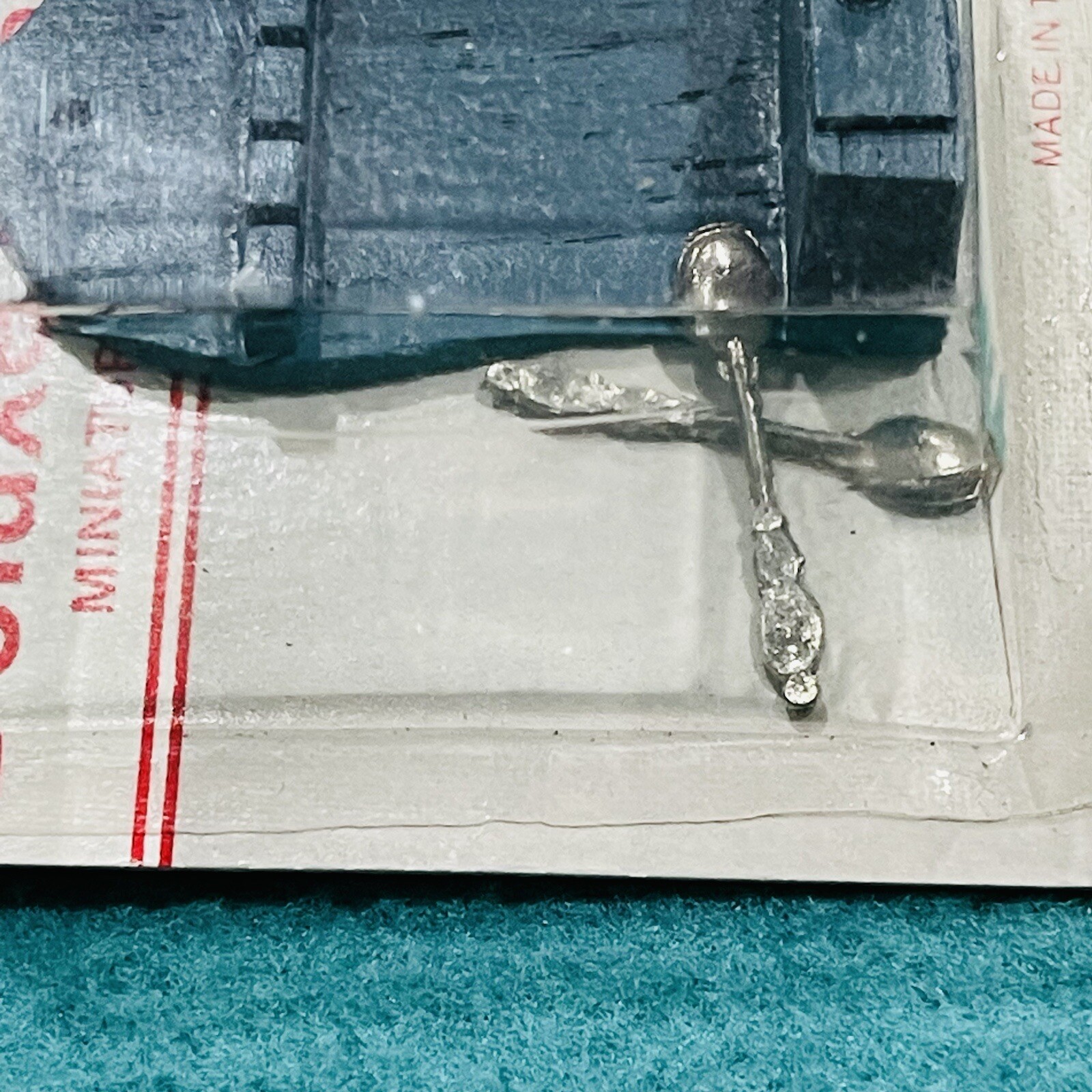 Vintage Deluxe Quality  Dollhouse Miniature Blue Spoon Rack & 2 Spoons NIP