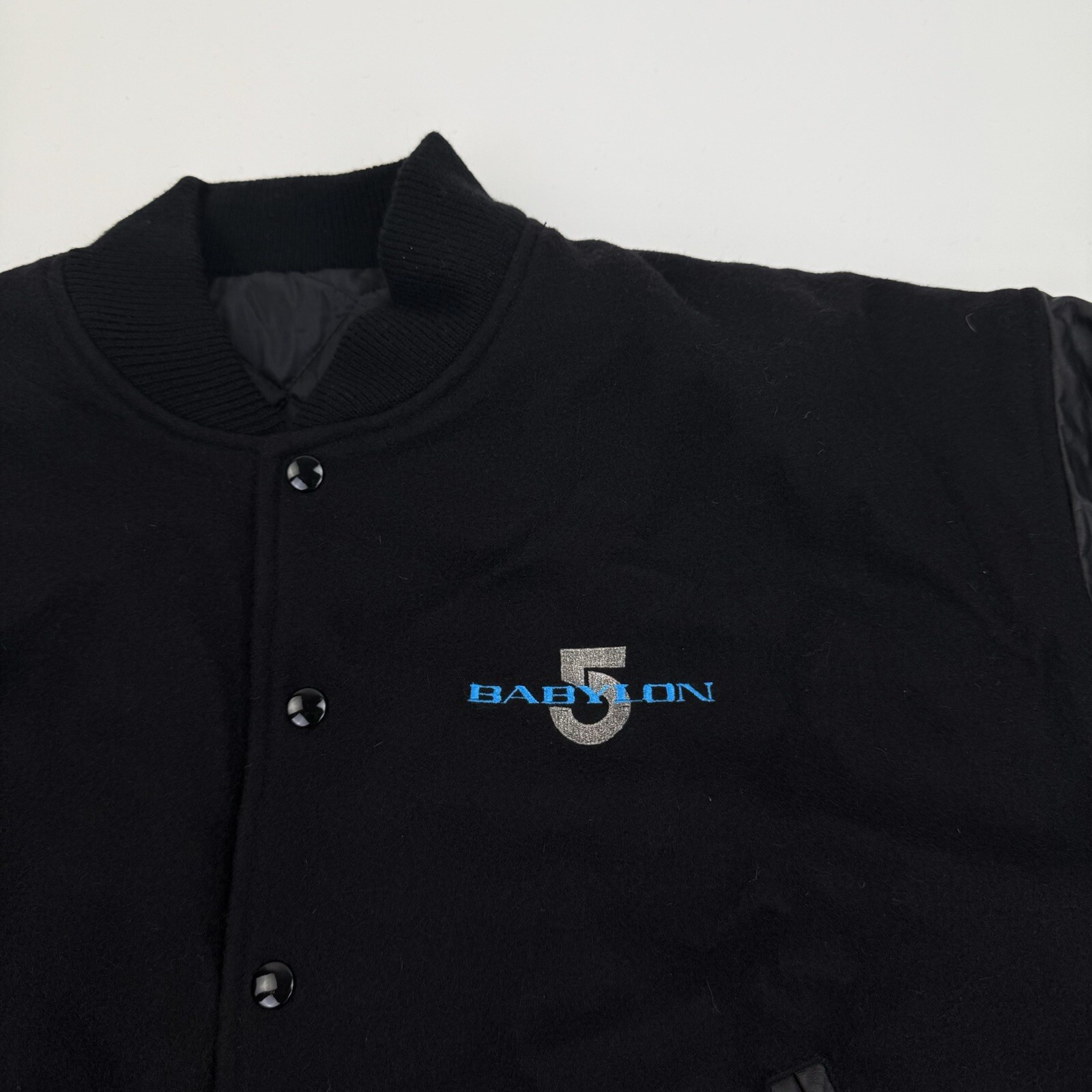 RARE Vintage Babylon 5 Men's Leather Wool Bomber Letterman Jacket Size L Sci-Fi image 4